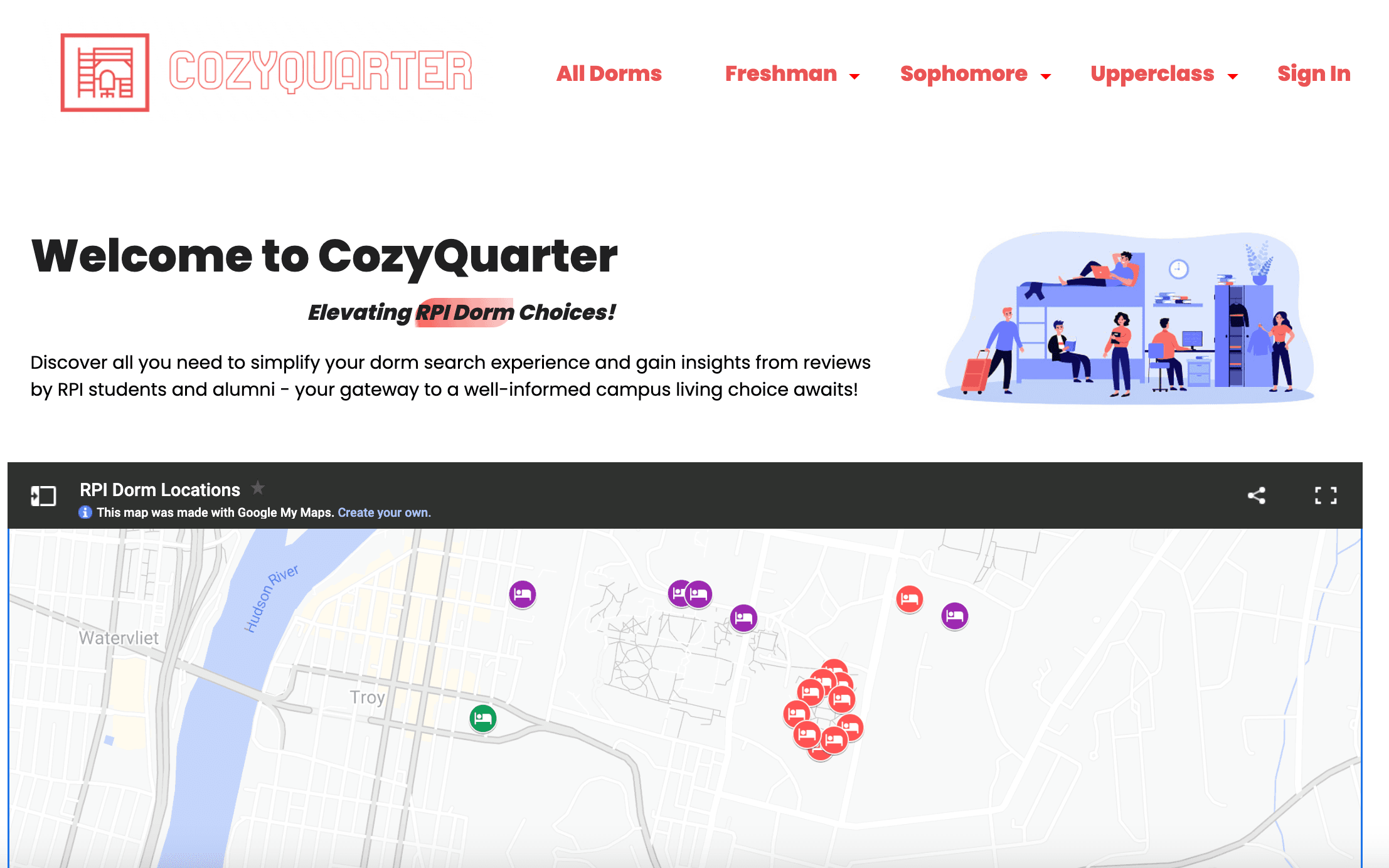 Screenshot of CozyQuarter – Dorm Review Hub